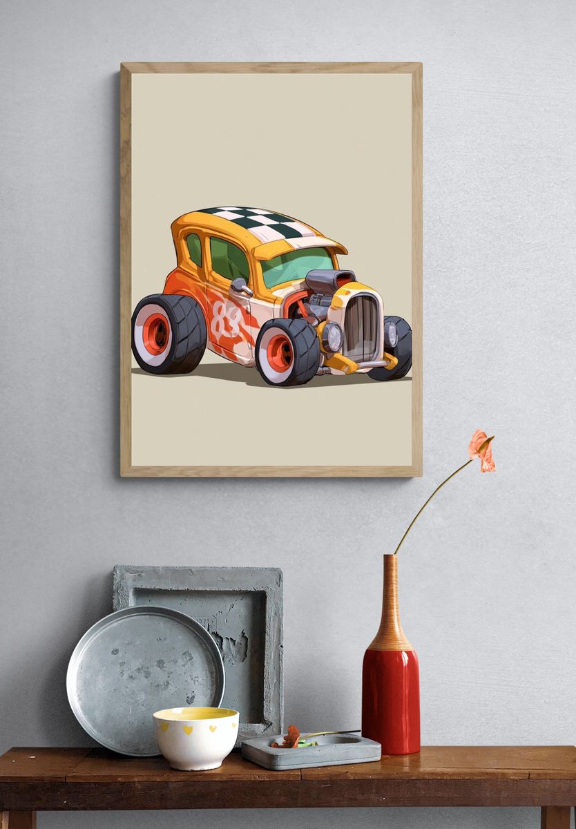 Hot Rod Cartoon Car Poster. — room view 3