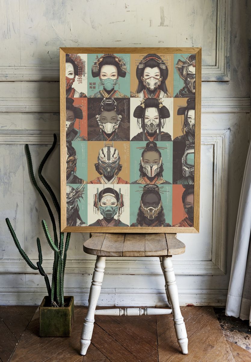 Cyber Geisha Portraits Poster. — room view 1
