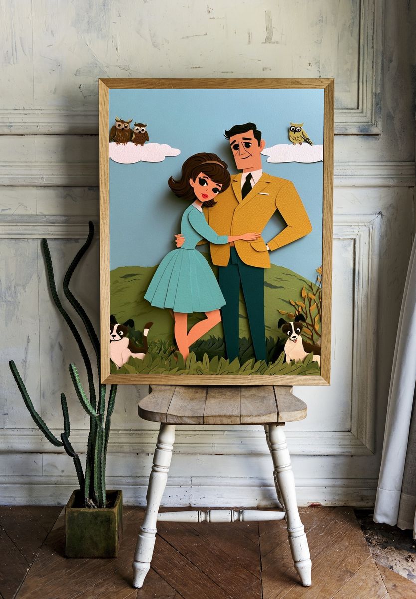 Paper Cut Couple Illustration Poster. room preview