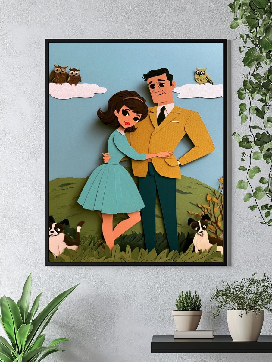 Paper Cut Couple Illustration Poster. — room view 4