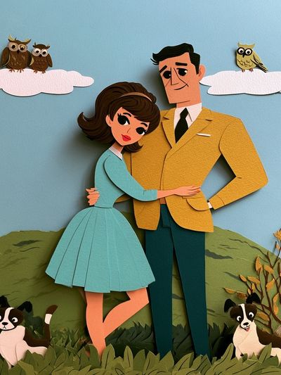 Paper Cut Couple Illustration Poster. poster