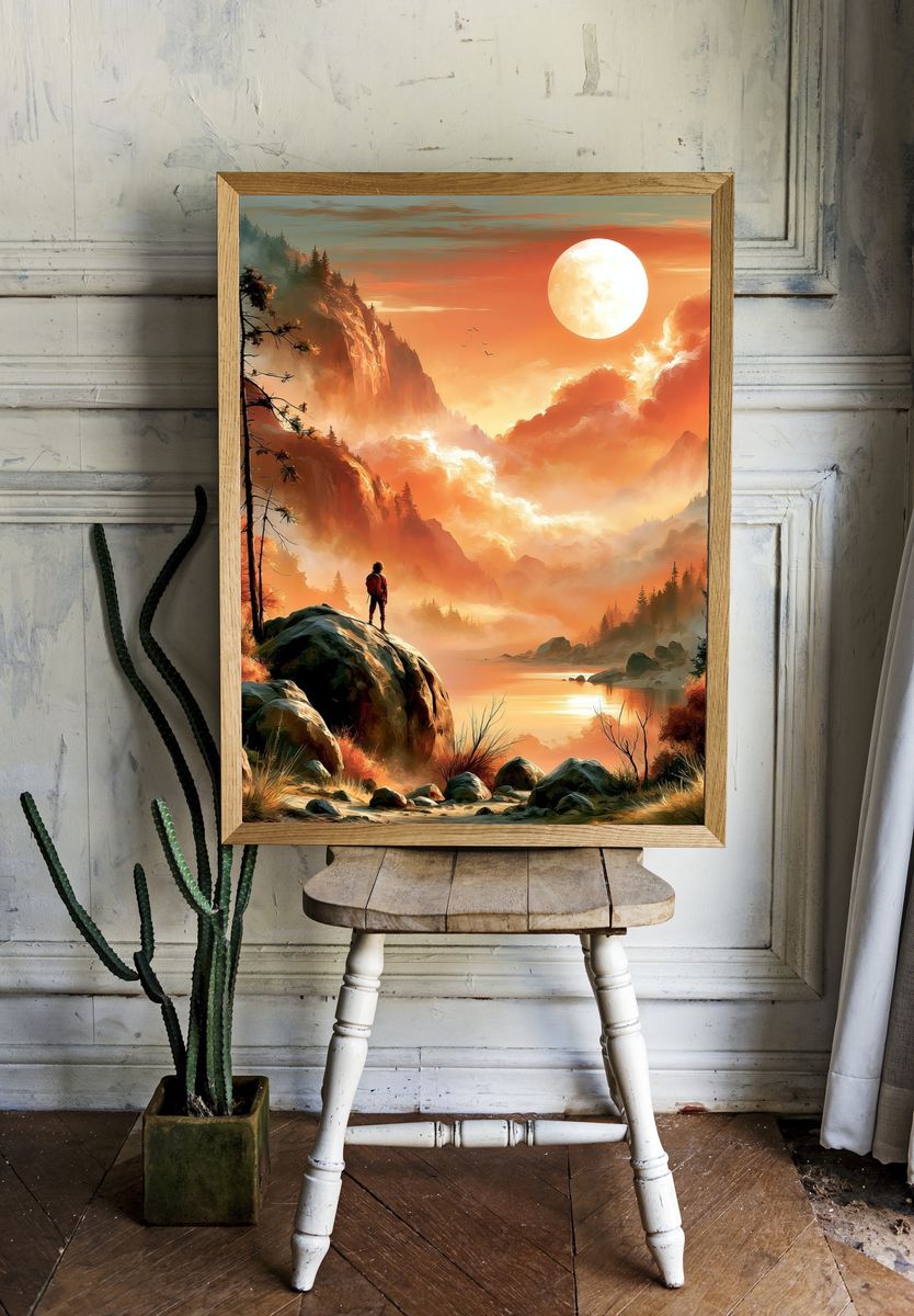Sunset Mountain Vista Illustration Poster. room preview