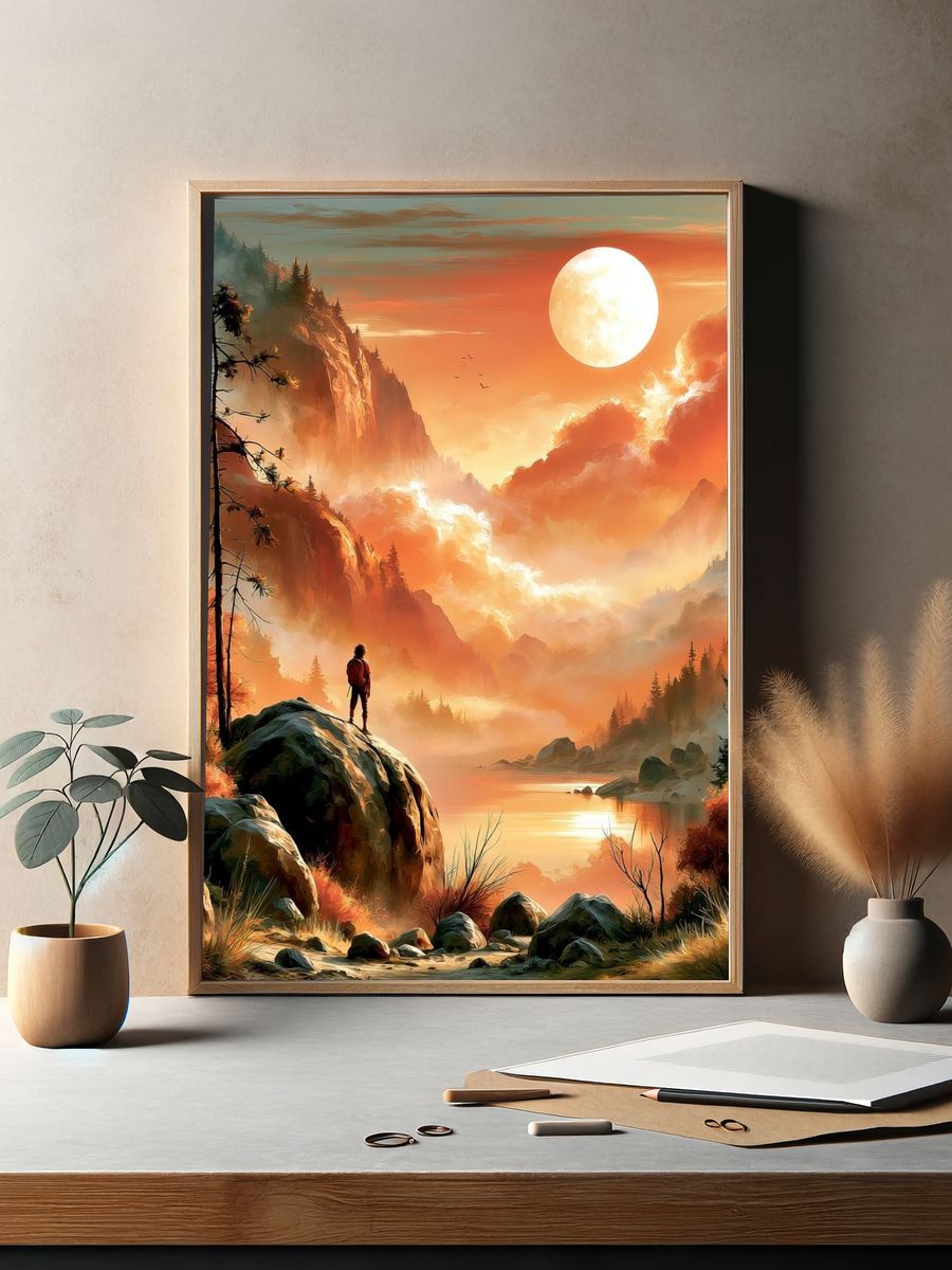 Sunset Mountain Vista Illustration Poster. — room view 2