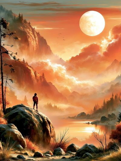Sunset Mountain Vista Illustration Poster.