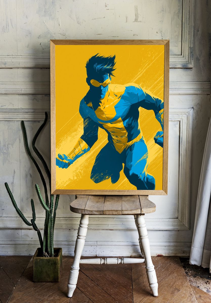 Superhero Action Illustration Poster. — room view 1
