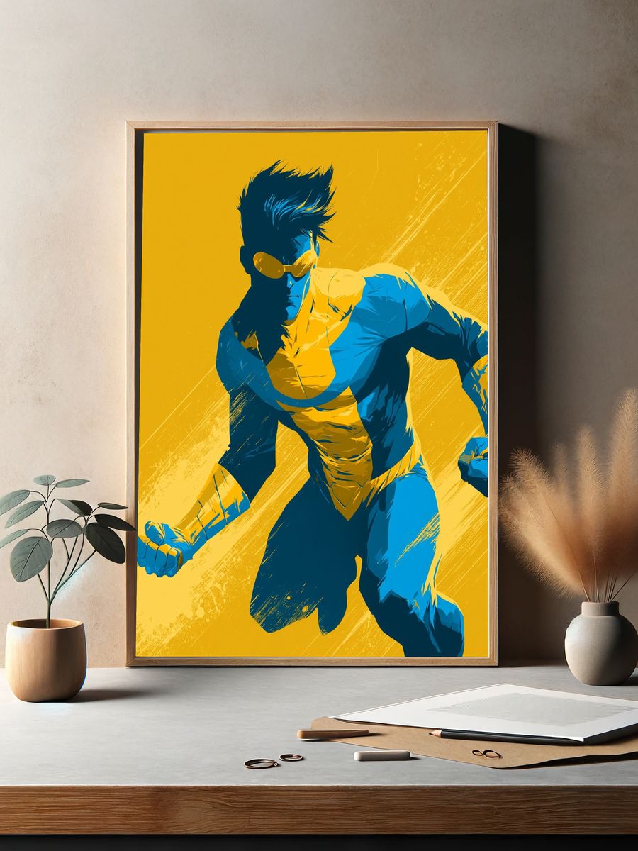 Superhero Action Illustration Poster. — room view 2