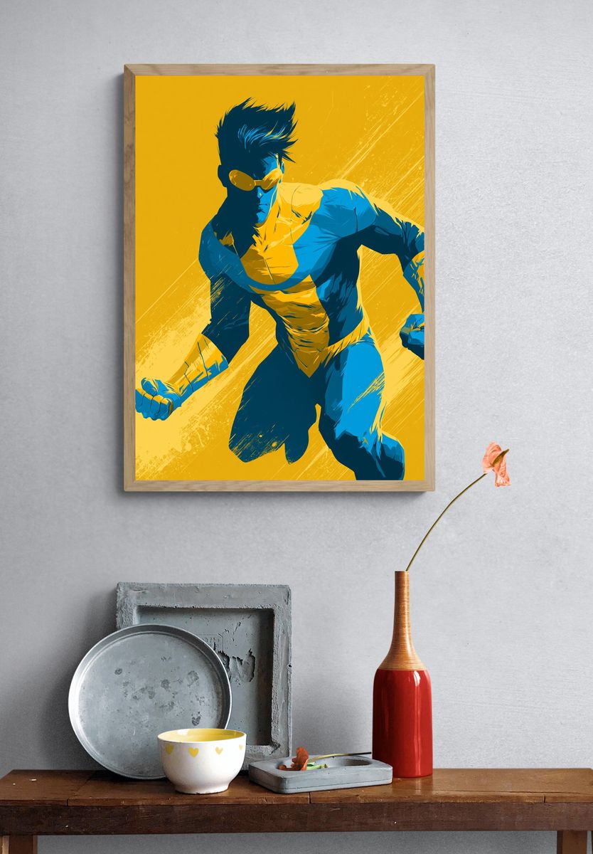 Superhero Action Illustration Poster. — room view 3