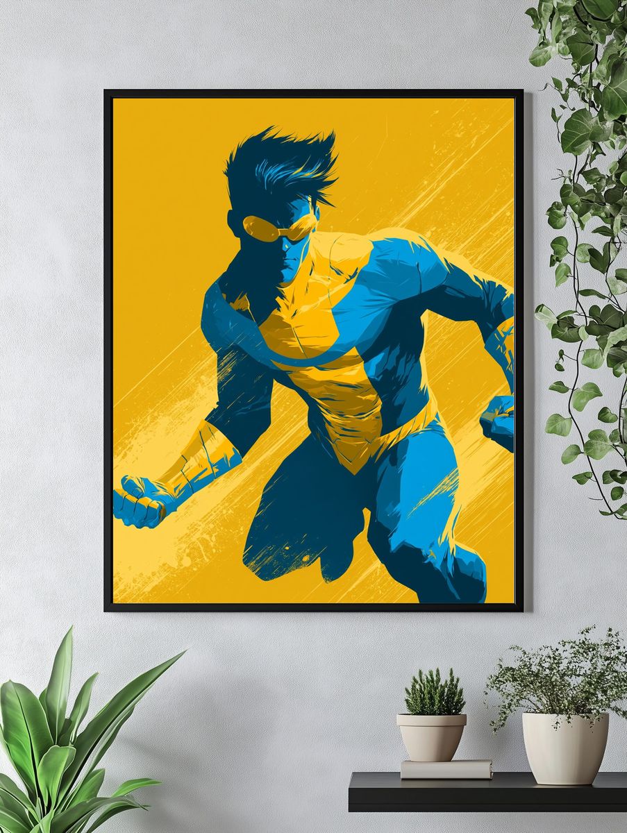 Superhero Action Illustration Poster. — room view 4
