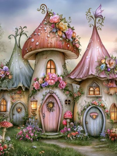 Enchanted Mushroom Cottage Print.