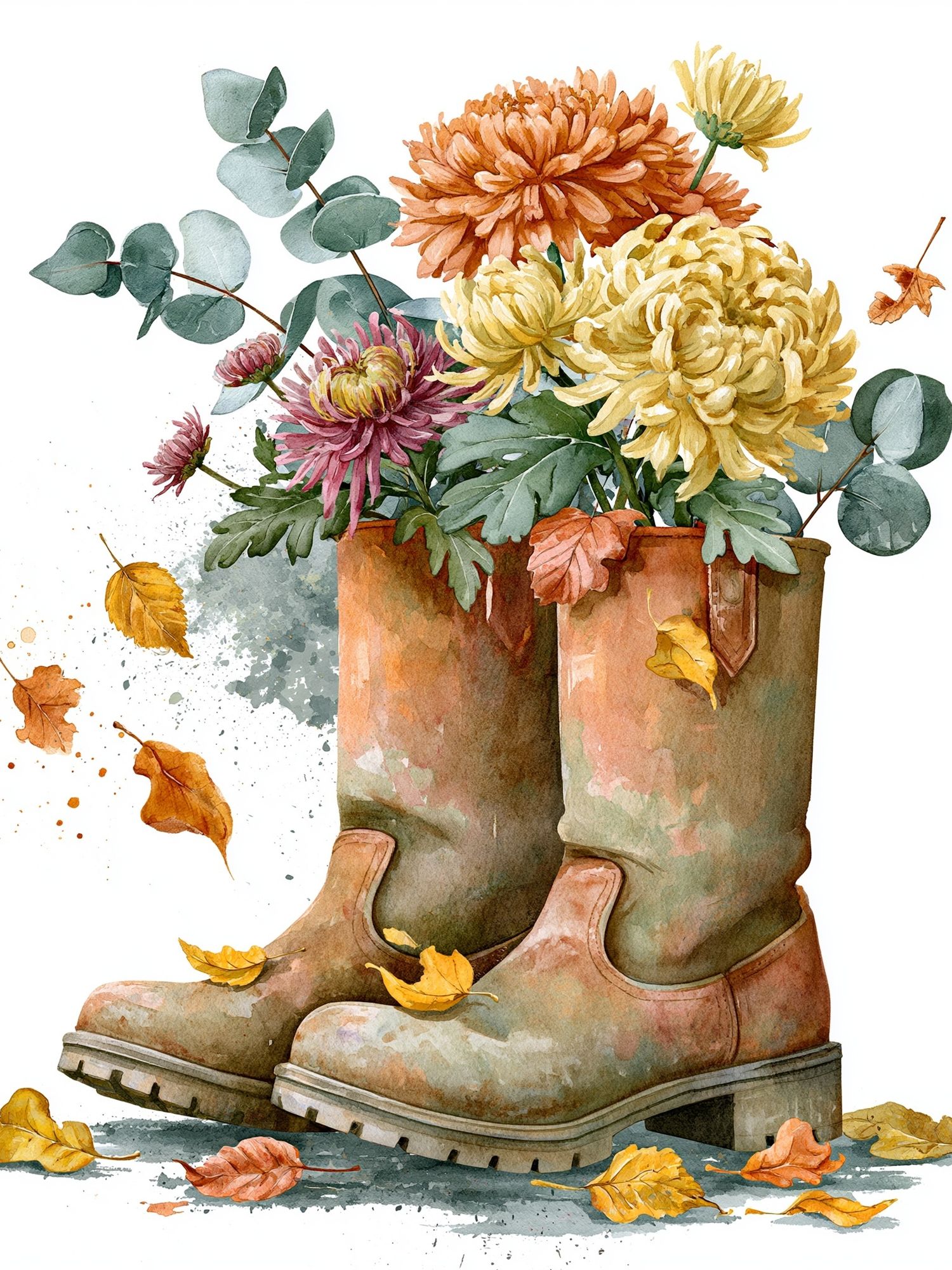 Autumn Boots Watercolor Print. poster — illustration art