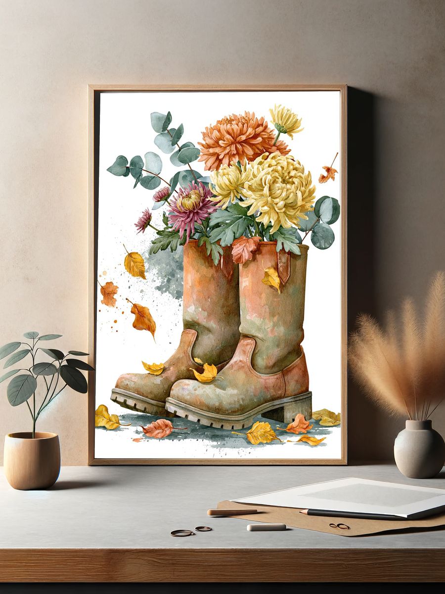 Autumn Boots Watercolor Print. — room view 2