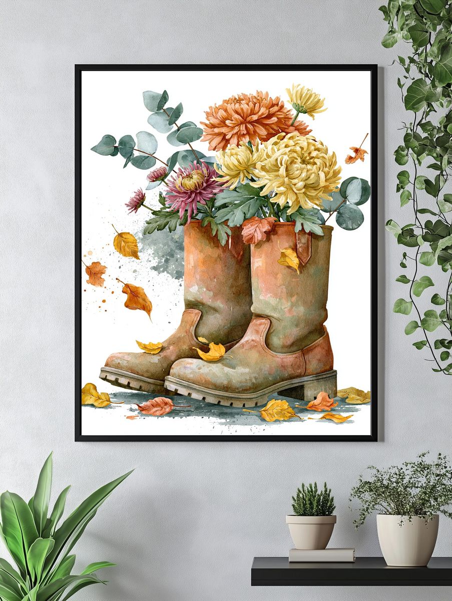 Autumn Boots Watercolor Print. — room view 4