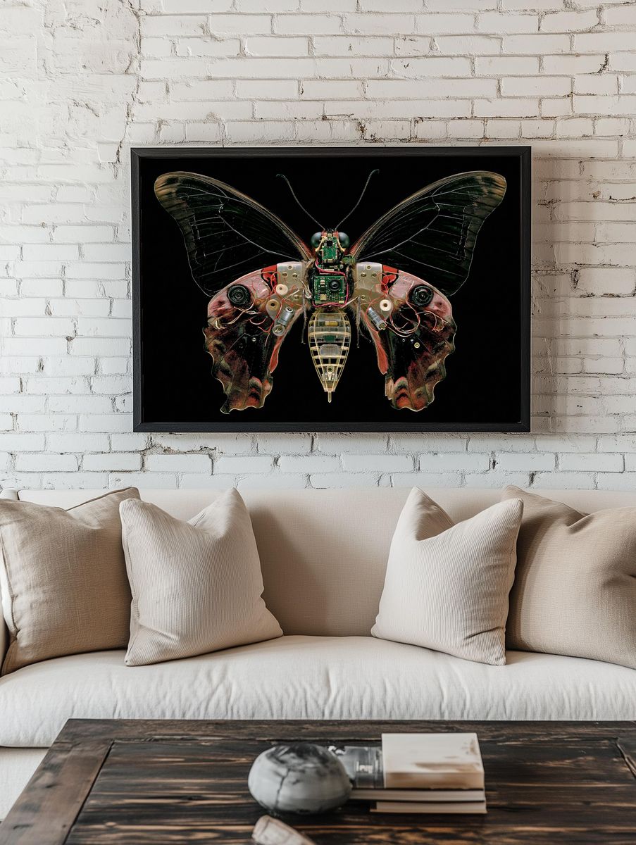 Cyber Butterfly Digital Art Print. room preview