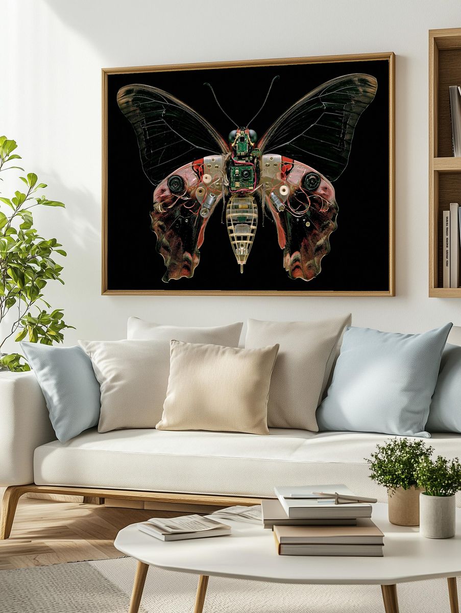 Cyber Butterfly Digital Art Print. — room view 2