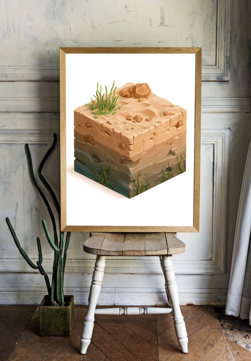 Desert Rock Cube Illustration Poster. room preview