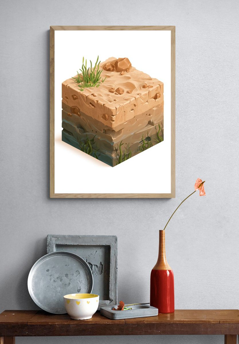 Desert Rock Cube Illustration Poster. — room view 3