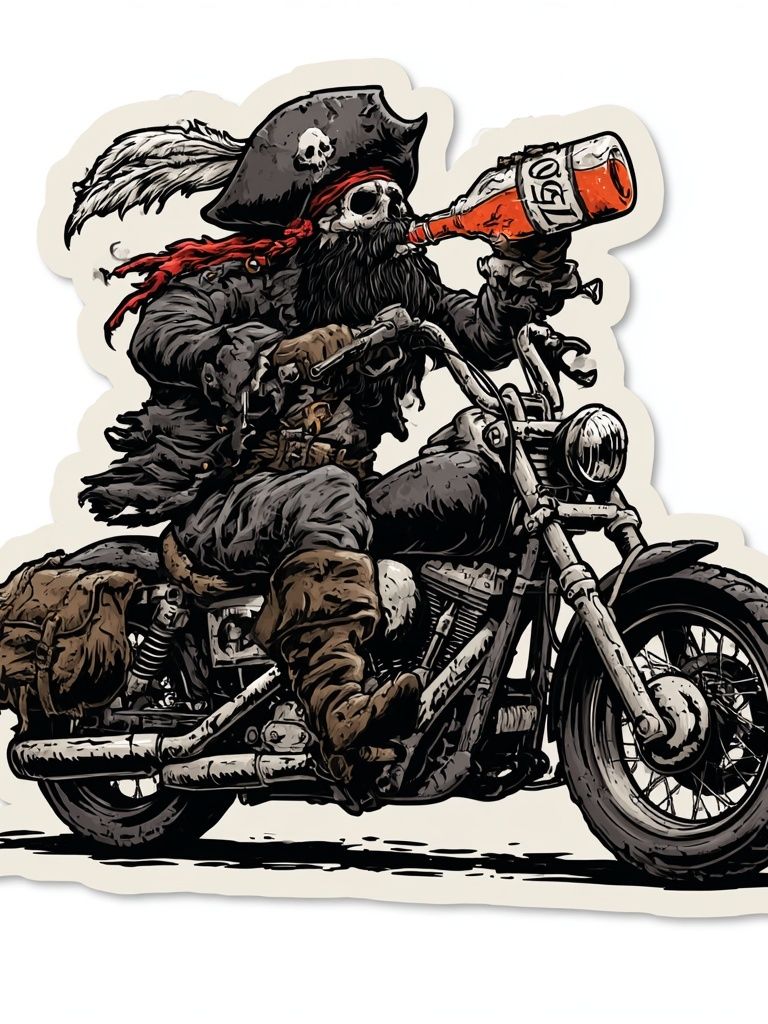 Pirate Skeleton Biker Illustration Poster. poster — illustration art