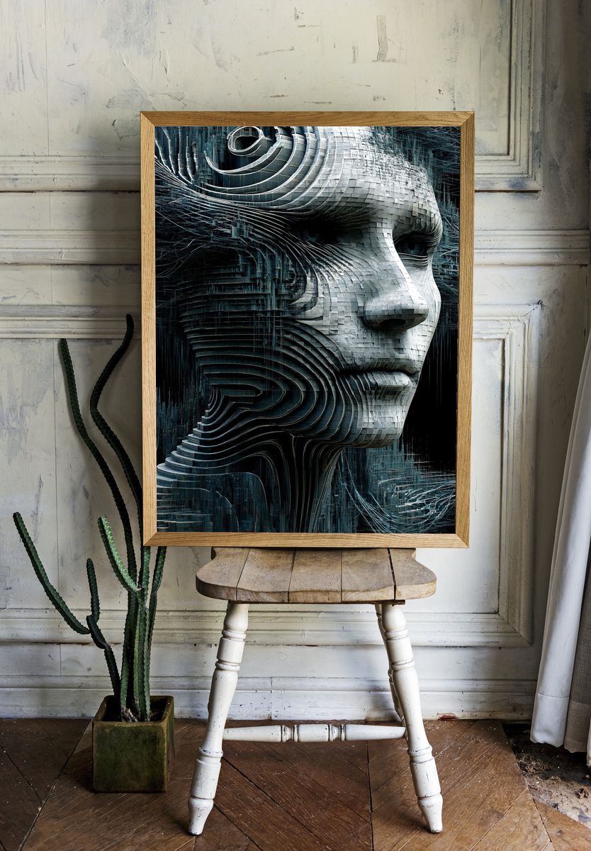 Futurist Cybernetic Face Poster. — room view 1
