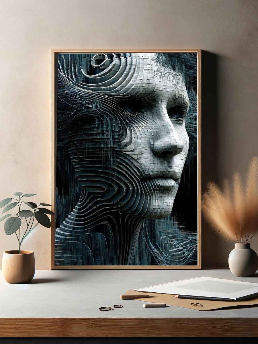 Futurist Cybernetic Face Poster. — room view 2