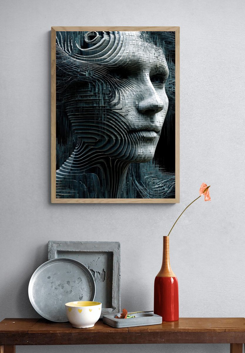 Futurist Cybernetic Face Poster. — room view 3