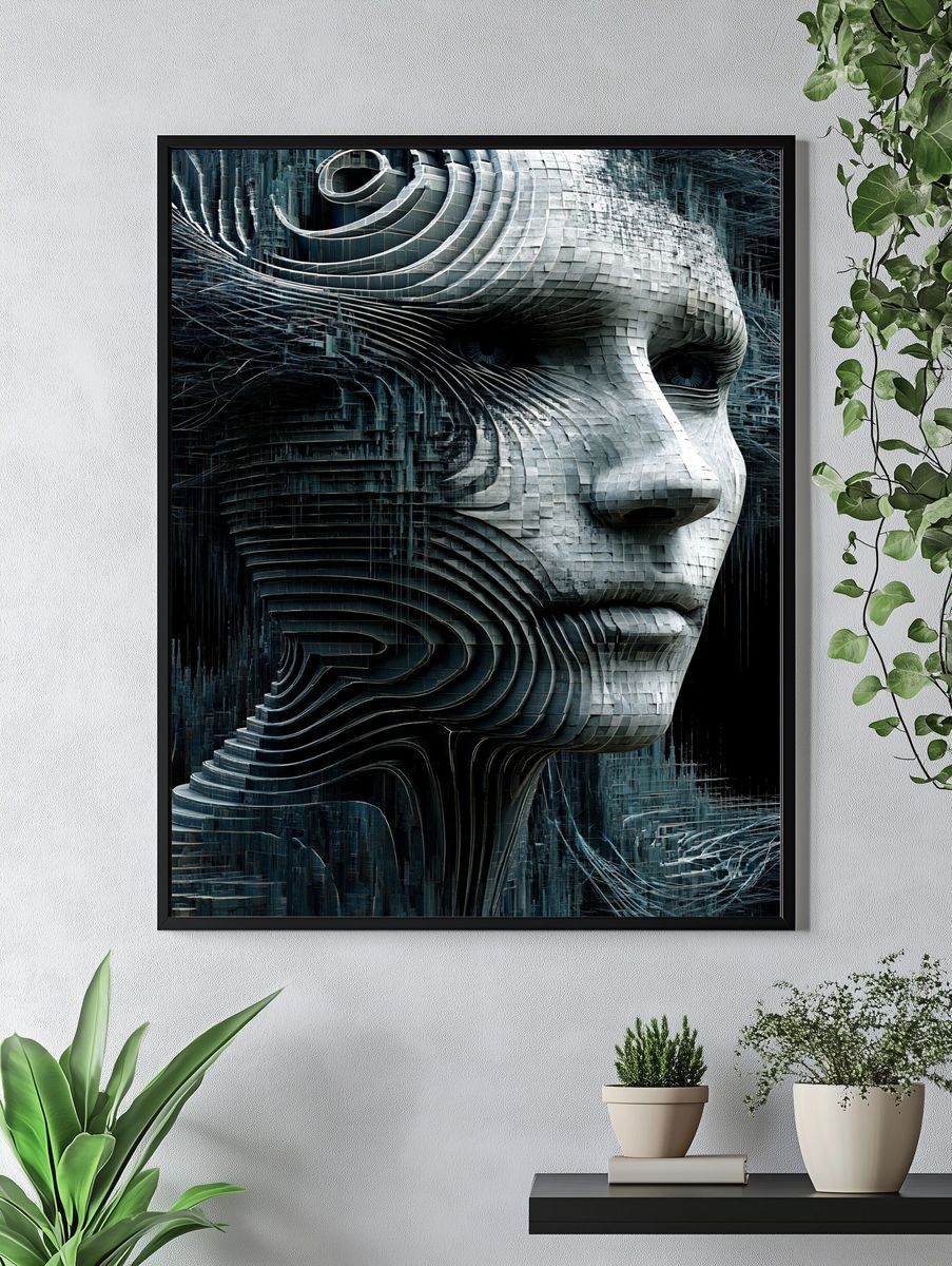 Futurist Cybernetic Face Poster. — room view 4