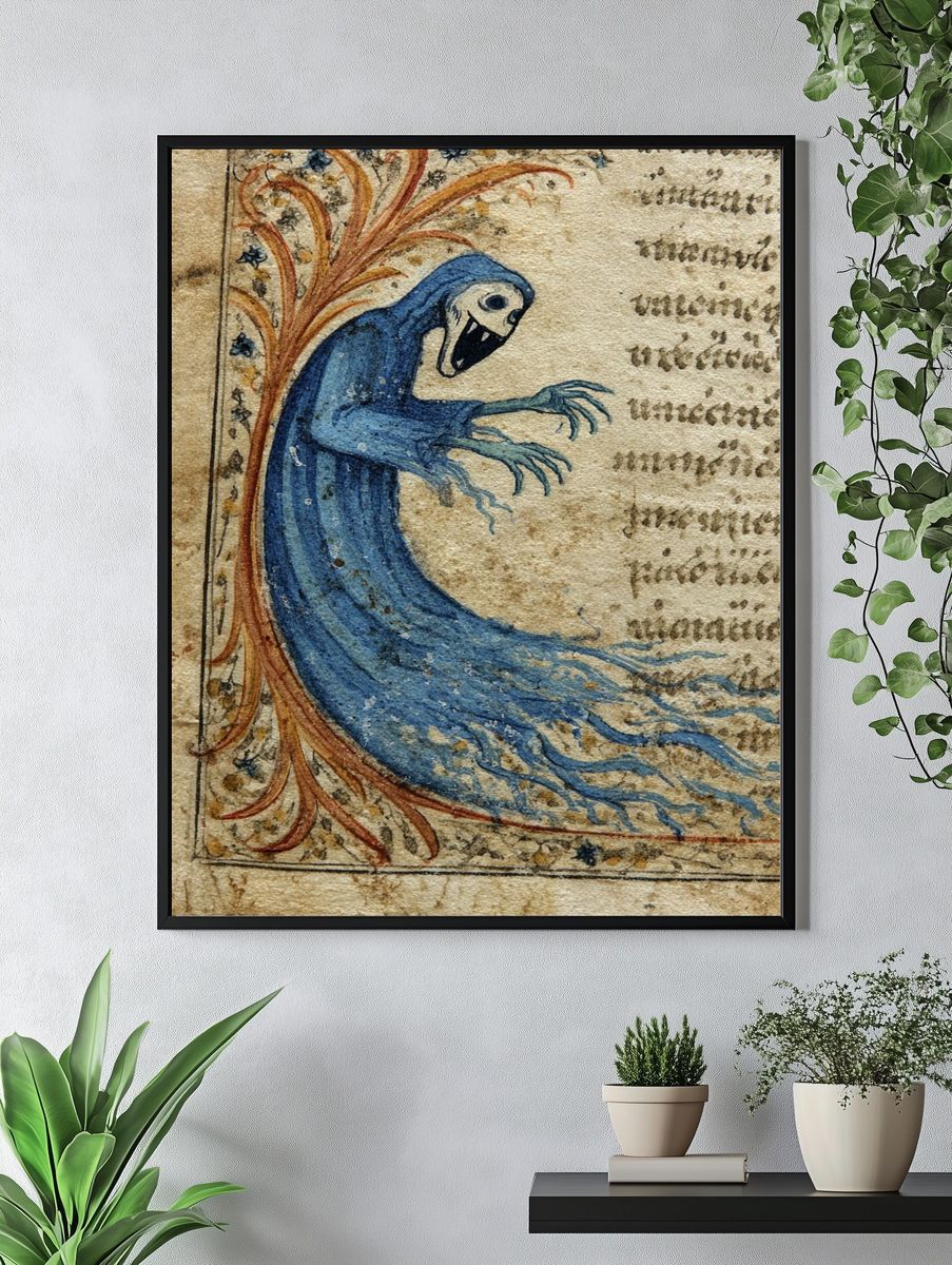 Medieval Blue Monster Illustration Poster. — room view 4