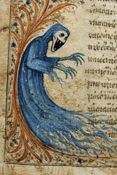 Medieval Blue Monster Illustration Poster. poster print