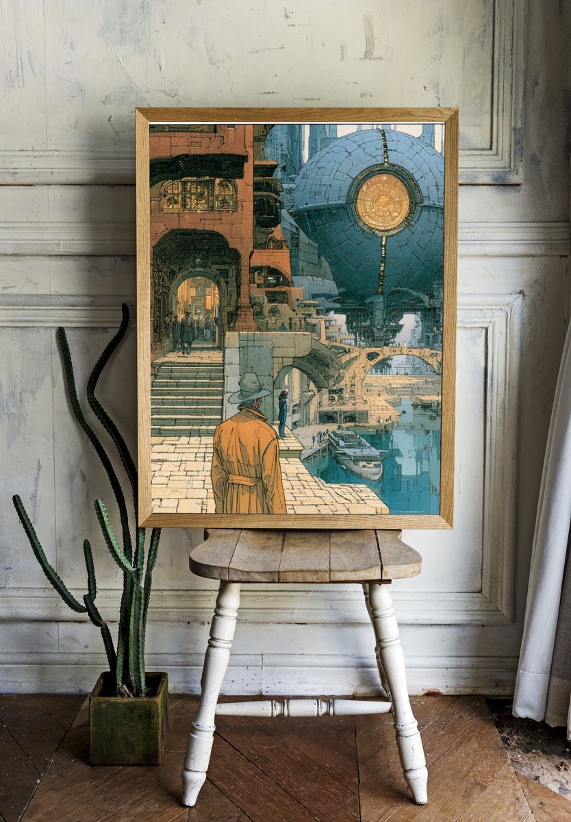 Futuristic Cityscape Illustration Poster. — room view 1