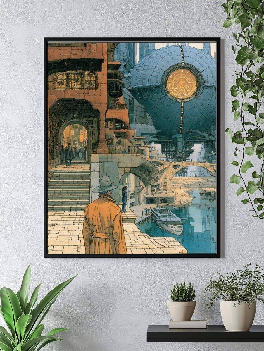 Futuristic Cityscape Illustration Poster. — room view 4
