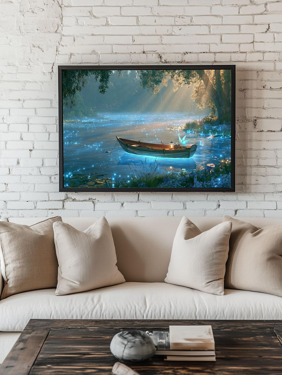 Enchanted River Boat Illustration Poster. room preview