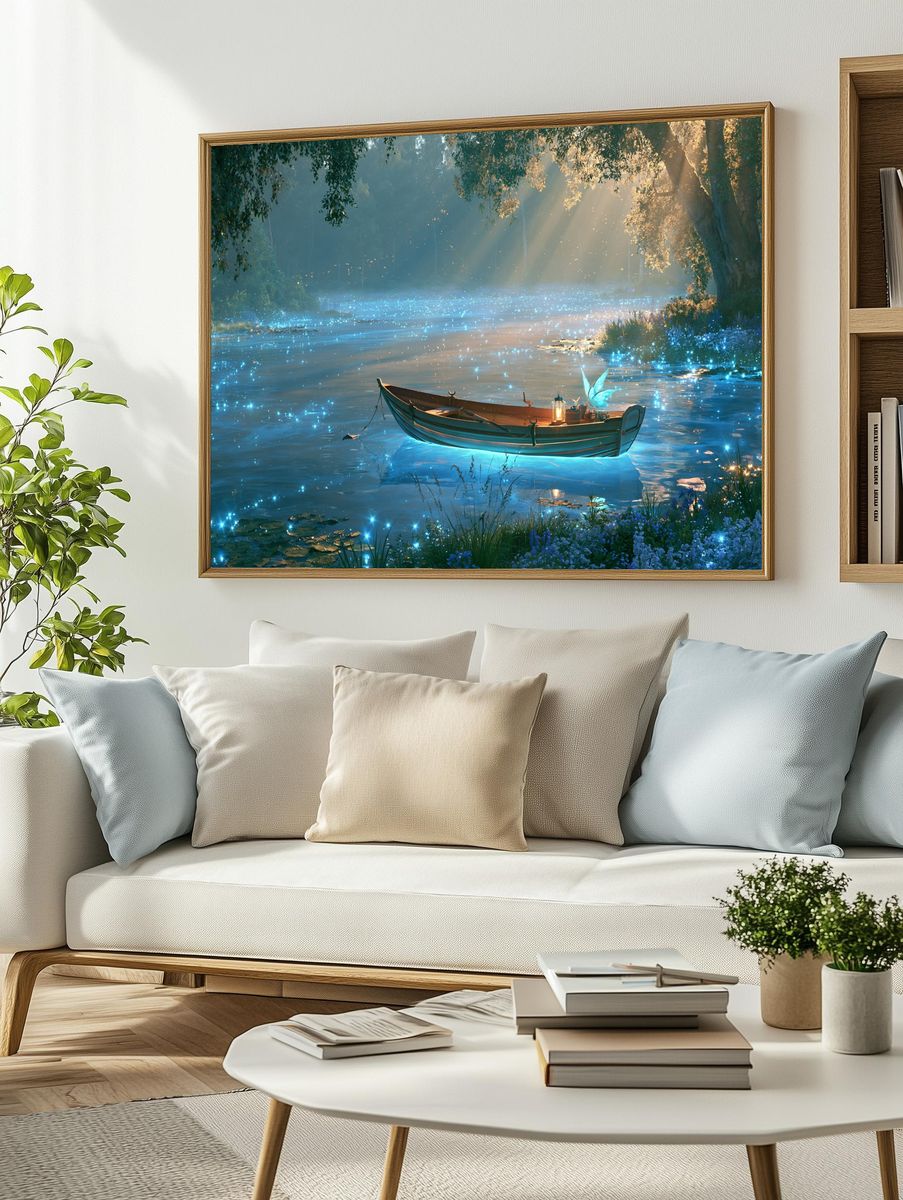 Enchanted River Boat Illustration Poster. — room view 2