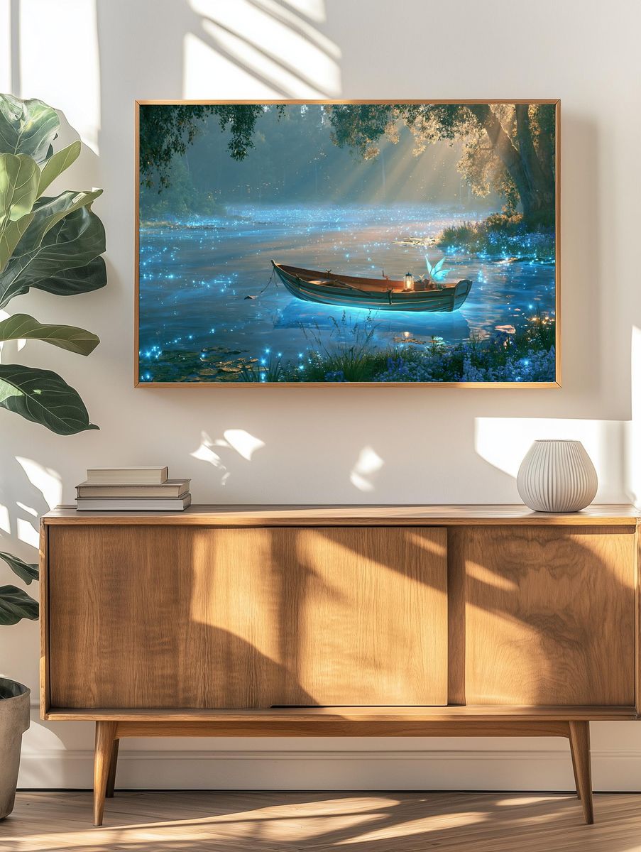 Enchanted River Boat Illustration Poster. — room view 3