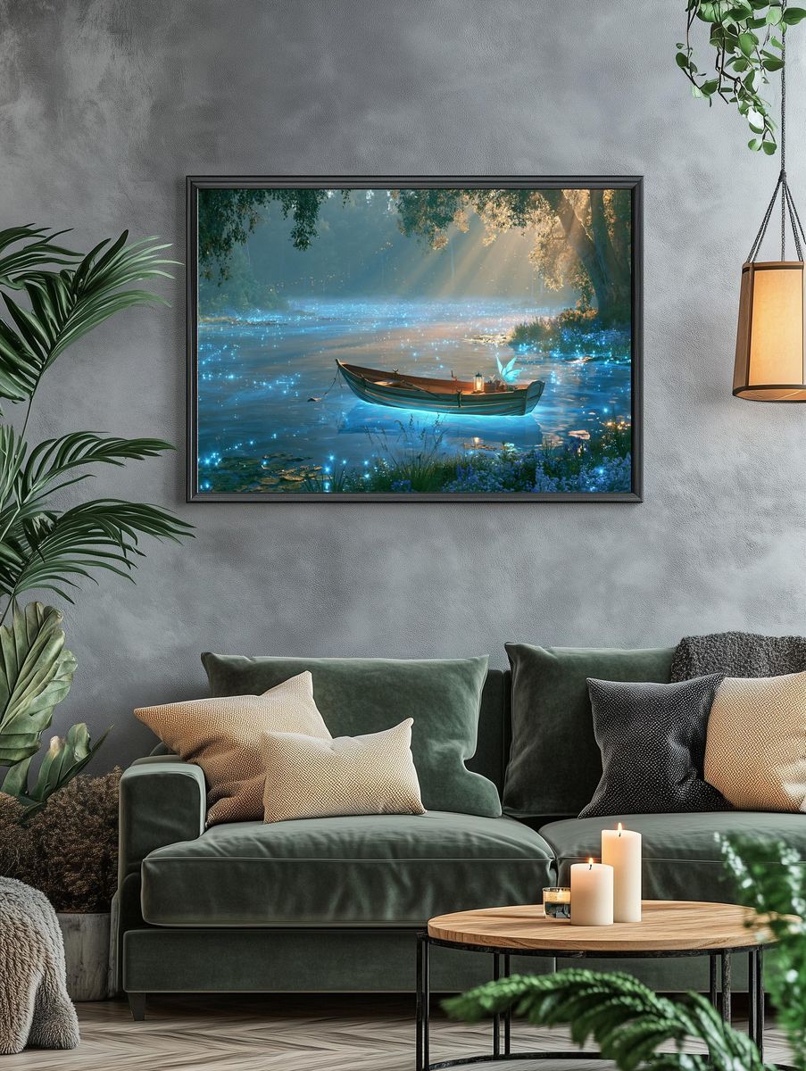 Enchanted River Boat Illustration Poster. — room view 4