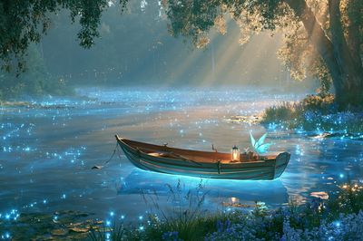 Enchanted River Boat Illustration Poster. poster