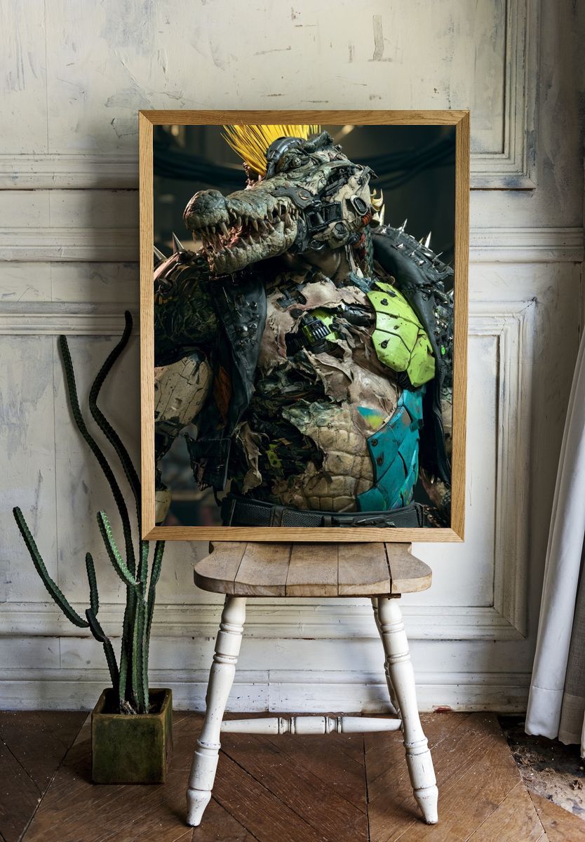 Cyberpunk Crocodile Warrior Poster. — room view 1