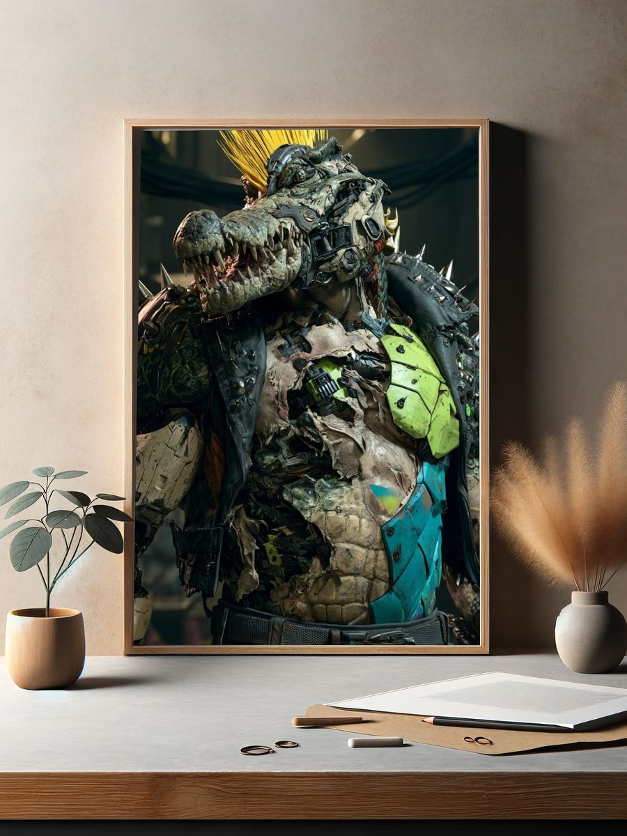 Cyberpunk Crocodile Warrior Poster. — room view 2