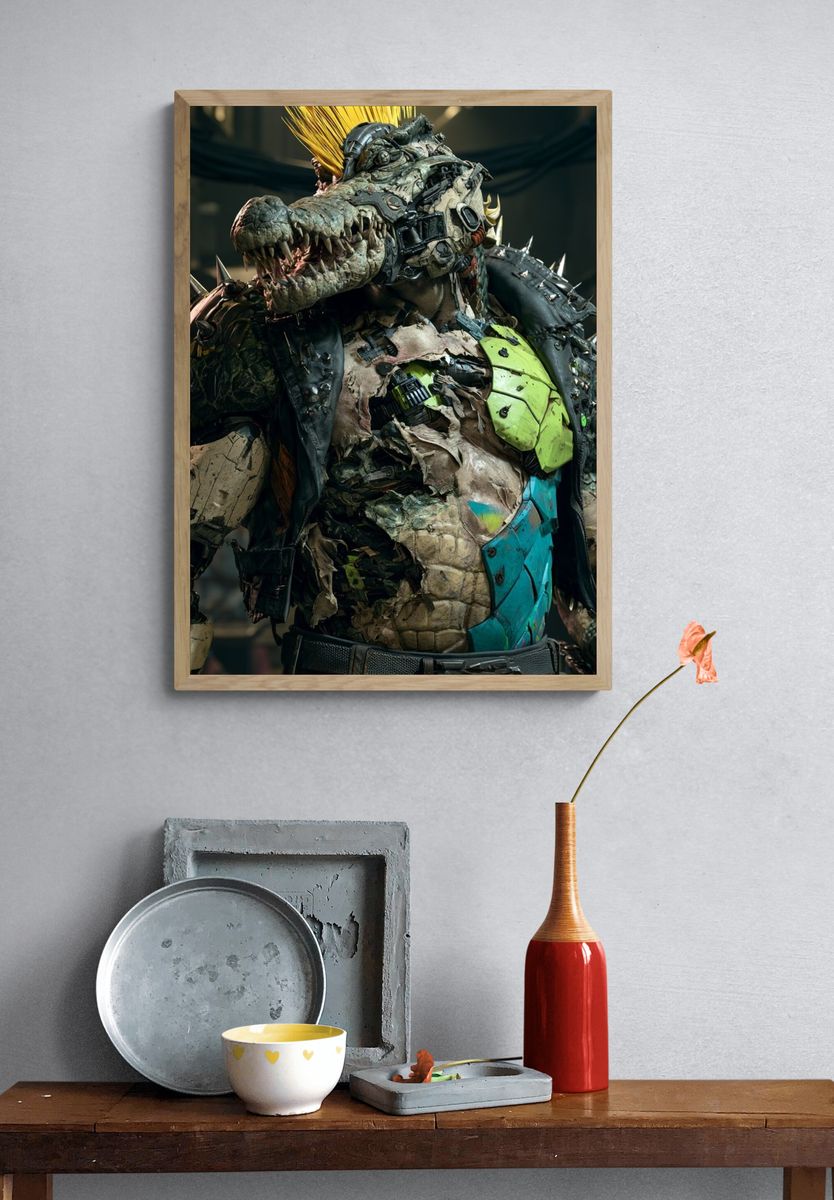 Cyberpunk Crocodile Warrior Poster. — room view 3