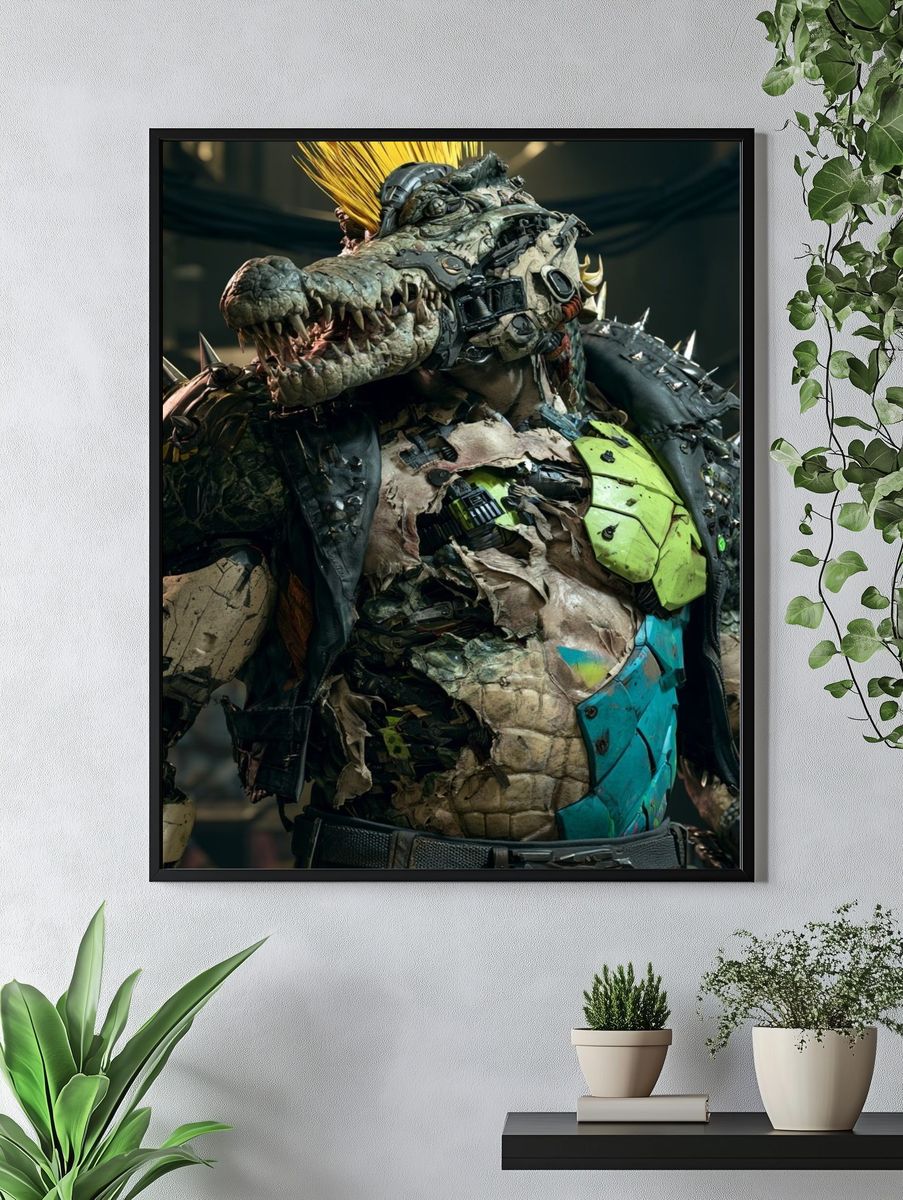 Cyberpunk Crocodile Warrior Poster. — room view 4