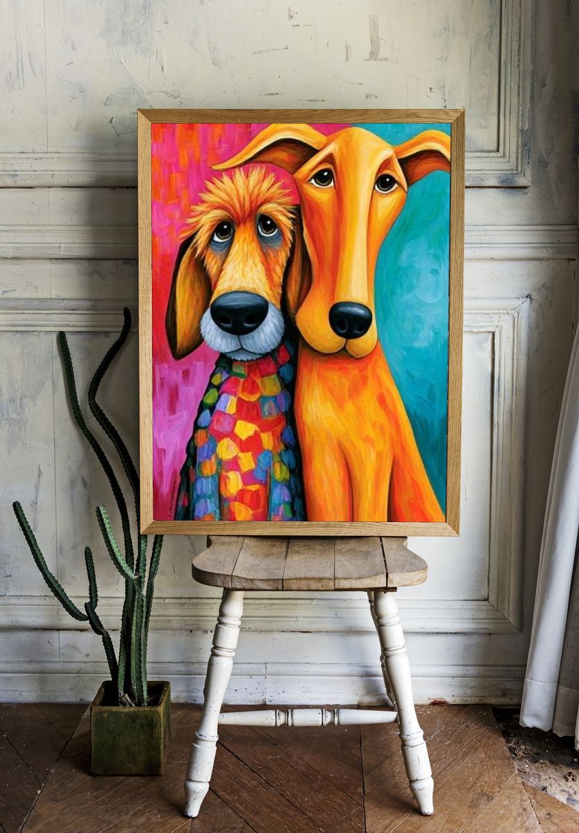 Colorful Dog Duo Illustration Poster. room preview