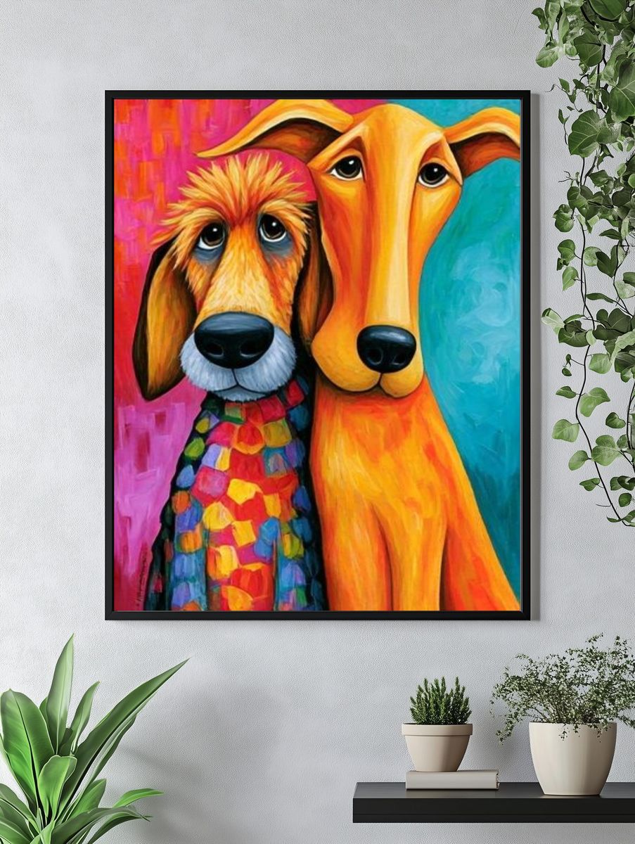 Colorful Dog Duo Illustration Poster. — room view 4