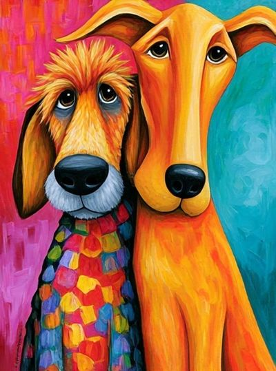 Colorful Dog Duo Illustration Poster.
