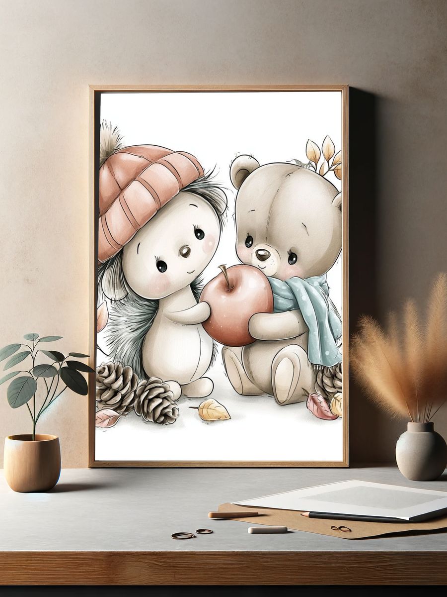 Autumn Woodland Friends Illustration Poster. — room view 2