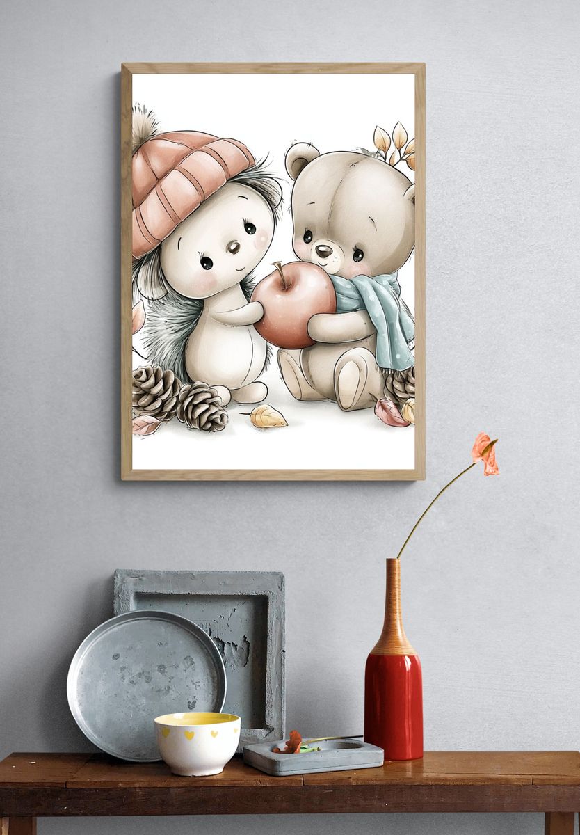 Autumn Woodland Friends Illustration Poster. — room view 3