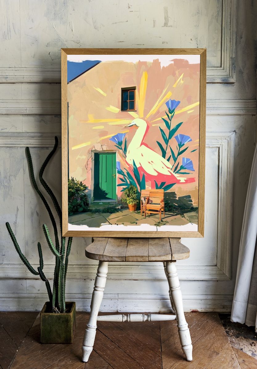 Heron Mural Illustration Poster. room preview