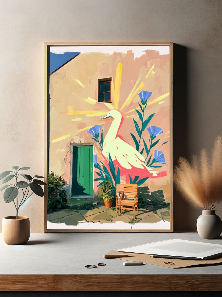 Heron Mural Illustration Poster. — room view 2