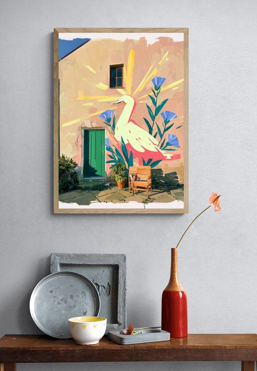 Heron Mural Illustration Poster. — room view 3