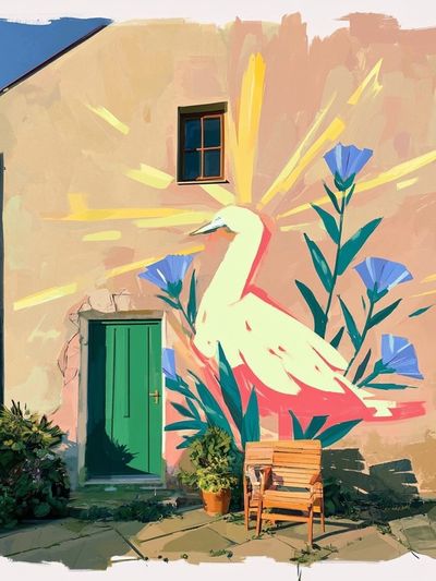 Heron Mural Illustration Poster.