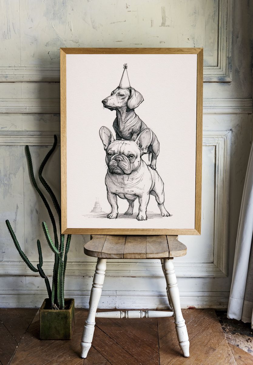 Party Dogs Illustration Poster. — room view 1