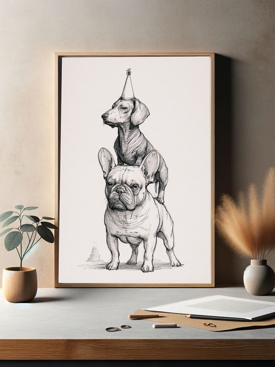 Party Dogs Illustration Poster. — room view 2