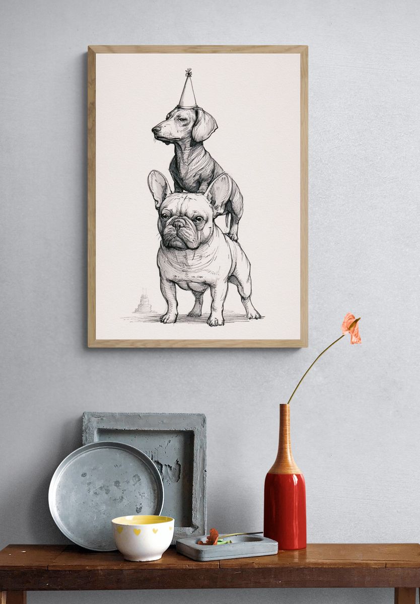 Party Dogs Illustration Poster. — room view 3